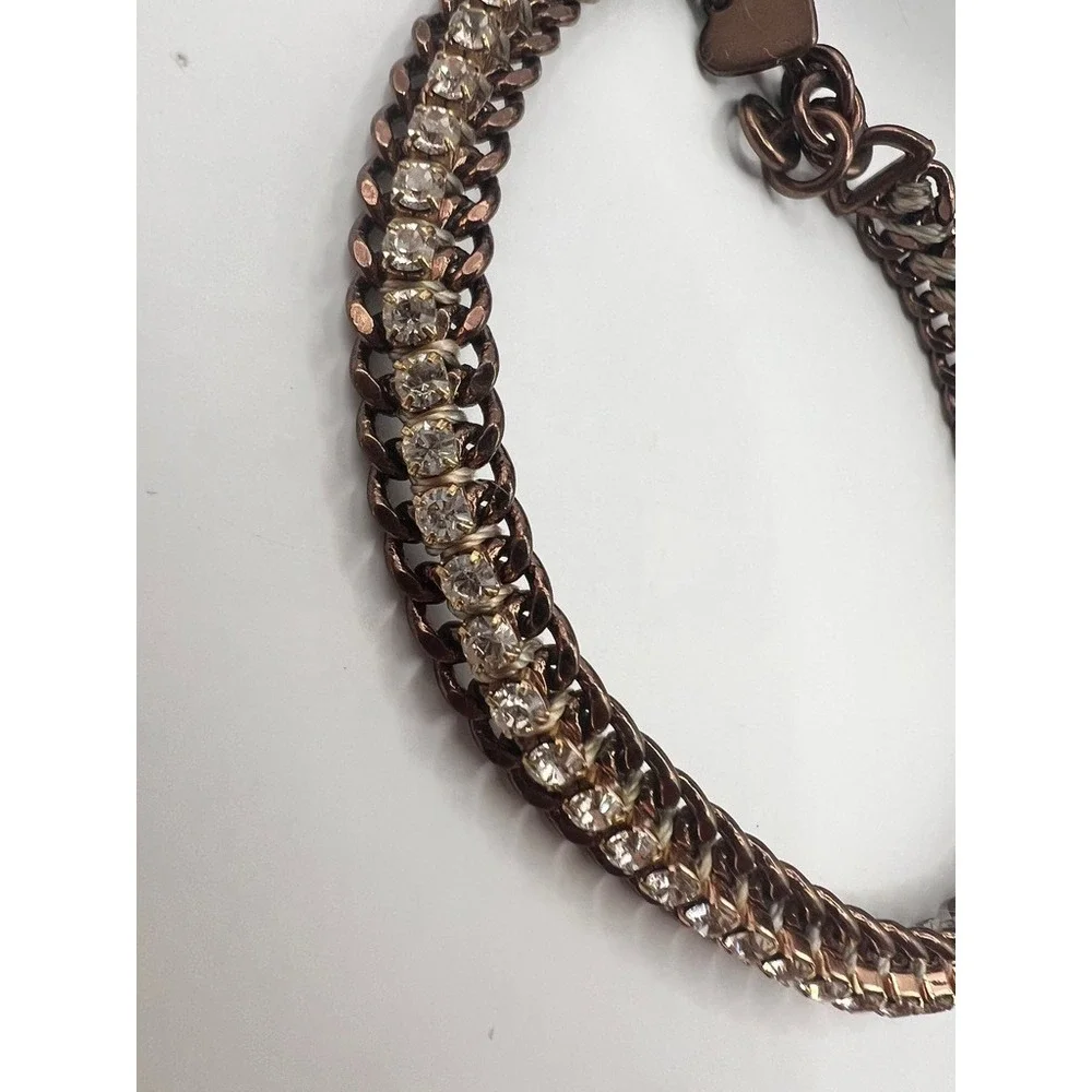 Cookie Lee Copper Bracelet‎ Lot 0f 2 Yellow Glass Beads Rhinestone Chain Boho